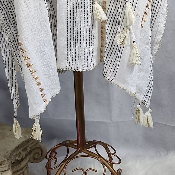 Swimsuit Cover~up with Metallic Thread Detail & Drawstring - Picture 3 of 16